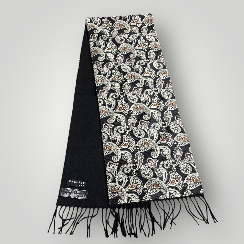 Chelsey‎ By Joseph Scarf Mens One Size Black Wool Paisley Fringe Winter France